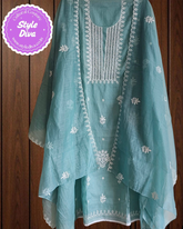 Elegant Soft Mul Chanderi Chikankari Suit with Cut-Dana Detailing & Scalloped Dupatta